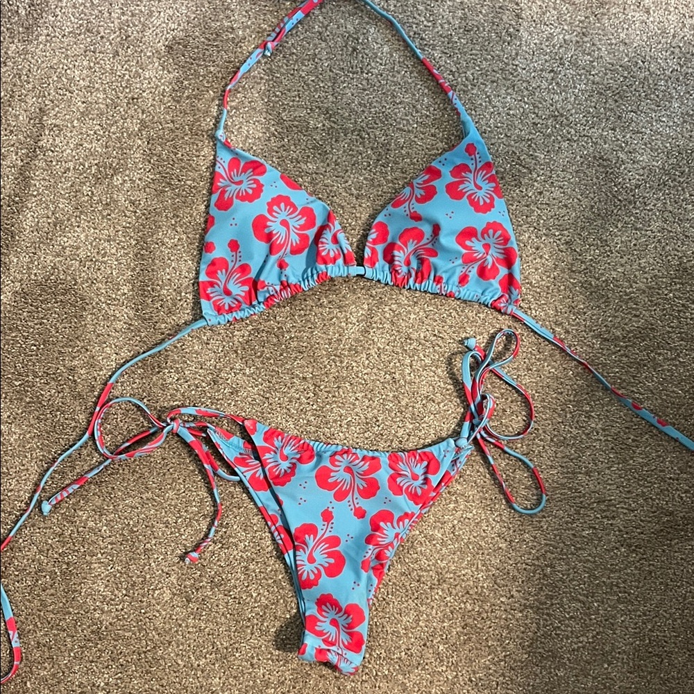 Tropical Floral Bikini Set - Blue and Red